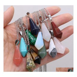 Pendant Necklaces Chakra Cone Shape Reiki Healing Natural Stone Pendum Necklace Turquoise Amethyst Pink Rose Crystal Link Yydhhome D Dh4Ch