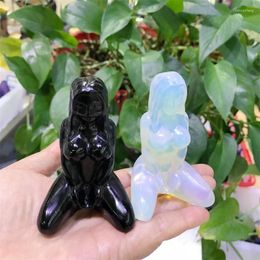 Decorative Figurines 8.2cm Natural High Quality Crystal Bondmaid Body Carved Lady Statue Healing Energy Gemstone Crafts For Room Decoration