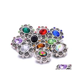 Clasps Hooks Wholesale Vintage Rhinestone Snap Buttons Clasp 18Mm Metal Decorative Oval Zircon Button Charms For Diy Snaps Jewellery Dhr3Y