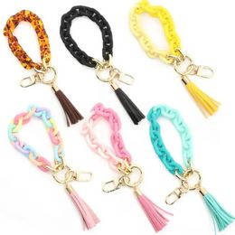 Acrylic Link Keychain Party Favor Chainlink Wristlet Bracelets Bangle Key Ring Link with Tassel Trendy Gift for Her bb0218