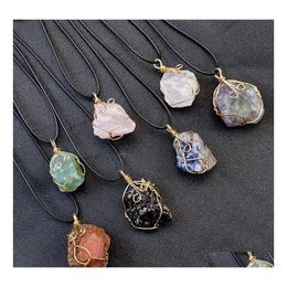 Pendant Necklaces Irregar Wire Wrapped Natural Stone Healing Crystal Amethyst Necklace For Women Gift Jewellery Drop Delivery Pendants Dhzop