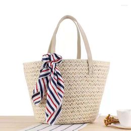 Evening Bags A Korean Version Of Women's Straw Woven Bag Retro Linen One-shoulder Beach Free Silk Scarf