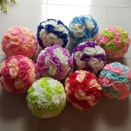 Decorative Flowers 25cm Round Rose Flower Ball Centerpieces Silk Hanging Wedding Kissing Pomander Decor