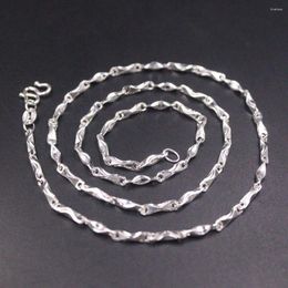 Chains Real S999 Fine Silver Women Men Lucky 2mmW Yuanbao Chain Link Necklace 18"L