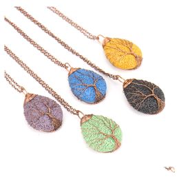 Pendant Necklaces Twine Colorf Lava Stone Tree Of Life Diy Aromatherapy Essential Oil Diffuser Necklace For Women Jewellery Drop Deliv Dhei0