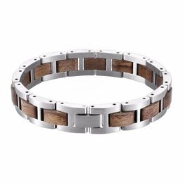 Charm Bracelets Selling Products Custom Wooden Stainless Steel Bracelet Walnut Wood Men Silver Wristband Top Gifts