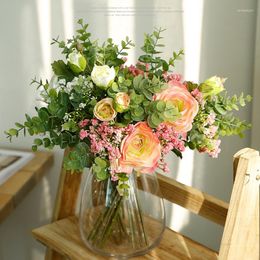 Decorative Flowers Rose Flower Simulation Bouquet Living Room Home Decoration Indoor Wedding Table Fake Artificial Bridal Holding