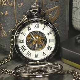 Pocket Watches TIEDAN Black Antique Steampunk Necklace & Fob Chain Male Clock Skeleton Mechanical Watch Men