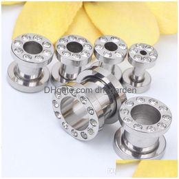 Plugs Tunnels 100Pcs/Lot Mix 310Mm Stainless Steel Siery Crystal Gem Ear Gauges Flesh Tunnel Plug Piercing Body Drop Delive Dhgarden Dh3Az
