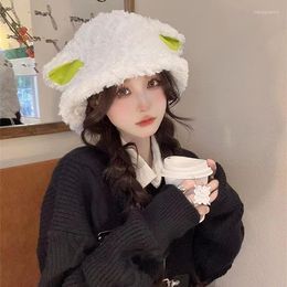 Berets Ear Hat Women's Autumn And Winter Lamb Hair Fisherman's Versatile Small Group Warm Keeping Plush Bowl Fashion