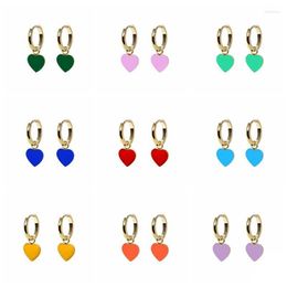Hoop Earrings & Huggie Aide Gold Color Silver Red Cyan Enamel Heart Pendant Valentine's Gift For Her Drop Oil Piercing Jewelry GiftHoop