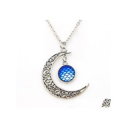 Pendant Necklaces Fashion Drusy Druzy Necklace 12Mm Mermaid Scale Fish Rainbow Sequins Moon For Women Lady Jewelry Drop Delivery Pend Dhocv