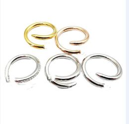 Luxury Designer Love Couple Nail Rings Stainless Steel Diamond Finger Ring For Gift Her Women Men Jewellery Size (5-11)