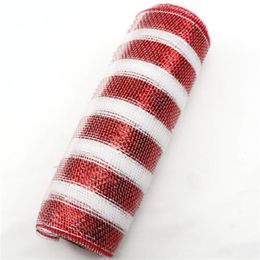 Banner Flags Red White Candy Cane Decor Mesh Roll 26cmx10yard Christmas Wreath Tree Stripes Flower Gift Wrapping Plastic Net Ribbon Craft 230217