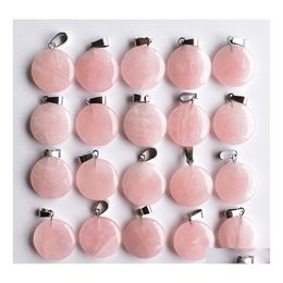Charms Natural Stone Round Shape Rose Quartz Pendants Chakras Gem Fit Earrings Necklace Making Assorted Drop Delivery Jewellery Findin Dhcxx