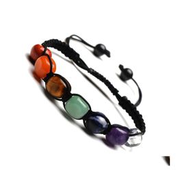 Charm Bracelets Square Seven Chakras Stone Bracelet Women Men Braided Woven Energy Buddha Jewellery Drop Delivery Dhkfi