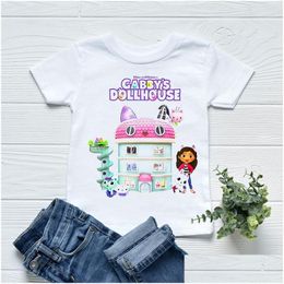 Car Dvr T-Shirts Tshirts Ly Girls Cute Gabbys Doll House Cartoon Print Clothes Kids Tshirt Fashion Casual Baby T Shirts White Pink Shi Dhvef