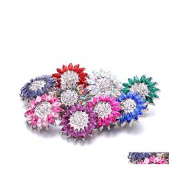 Charms Wholesale Snap Button Jewellery Findings Crystal Sunflower Rhinestone 18Mm Metal Snaps Buttons Diy Bracelet Jewellery Drop Deli Dhc8P