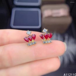 Stud Earrings Fine Jewelry 925 Sterling Silver Inset With Natural Gemstone Women's Luxury Noble Crown Ruby Ear Supports Detectio