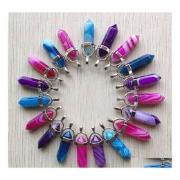 Pendant Necklaces Striped Agate Point Pendum Blue Rose Purple Healing Crystal Reiki Charms For Necklace Jewellery Making Drop Delivery Dhope