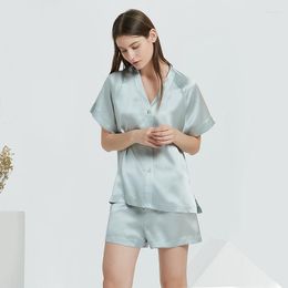 Women's Sleepwear Summer Pajamas Pure Silk Leisure V-neck Short-Sleeved Shorts Set Loungewear Women Nightgown