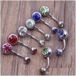Navel Bell Button Rings 316L Surgical Steel Crystal Rhinestone Belly Bar Ring Piercing 50Pcs/Lot 10 Colors Drop Delivery Je Dhgarden Dhnqy