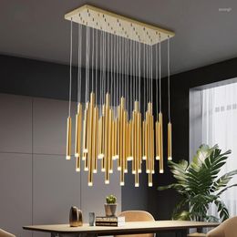Pendant Lamps Dining Room Chandelier Nordic Light Luxury Villa Lamp Modern Minimalist Long Cylindrical Table