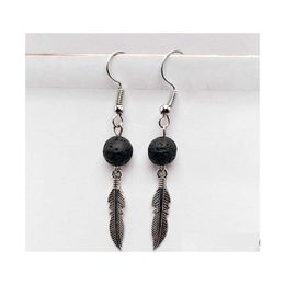 Dangle Chandelier Angel Wings Black Lava Stone Earrings Diy Aromatherapy Essential Oil Diffuser Earings Jewellery For Women Drop Deli Dhont