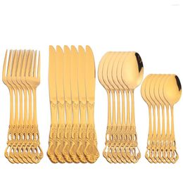 Dinnerware Sets Durtens 24Pcs Dinner Fashion Gold Cutlery Set Stainless Steel Knife Spoon Fork Kitchen Silverware Mirror