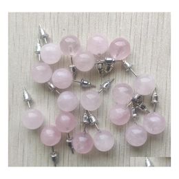 Stud Natural Rose Quartz Stone Round Ball Beads 10Mm Stainless Steel Earrings Jewellery For Women Dhseller2010 Drop Delivery Dhntm