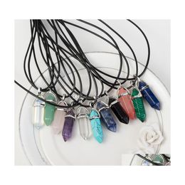 Pendant Necklaces Real Gem Pink Purple Crystal Hexagonal Reiki Point Chakra Natural Stone Pendants Necklace Women Jewelry Drop Delive Dh50G