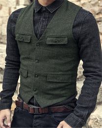 Men's Vests Suit Vest Brown Burgundy Herringbone Wool Tweed Vintage Steampunk Waistcoat Formal Business for Men Wedding 230217