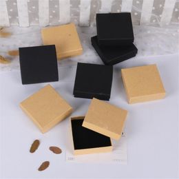 Jewelry Pouches Brown Black Kraft Paper Box Square For Ring Necklace Display Gift With Thick 1.5CM Sponge