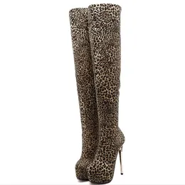 Stiefel Moraima SNC Lange Leopard Plattform Reißverschluss Frauen Oberschenkel hoch über dem Knie dünne Ferse Herbst Winter Sexy Schuhe