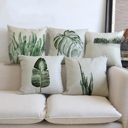 Pillow Tropical Plants Palm Leaves Cactus Case Hand Painting Green Sofa Throw Cover Outdoor Beach S