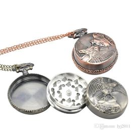 Smoking Pipes Metal pocket watch Eagle smoke crusher 3-layer smoke grinder pocket watch smoke grinder