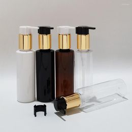 Storage Bottles 120ML Black Round Aluminium Cosmetic Lotion Pump Plastic Bottle 4OZ Empty Containers Shampoo With Gold