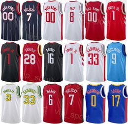 Printed City Association Basketball Frank Kaminsky Jersey 33 Kevin Porter Jr 3 Jalen Green 4 JaeSean Tate 8 Alperen Sengun 28 Justin Holiday 7 Red Black White Men Lady