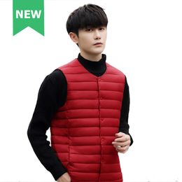 Men's Vests Man Sleeveless V Neck Vest Winter Warm 90% Duck Down Cotton Padded Jacket Male Veats Waistcoat Warm O Neck Liner 230217