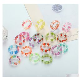 Band Rings Fruit Pattern Resin Acrylic Chunky Ring For Women Colourf Jewellery Gifts Drop Delivery Dhgwk