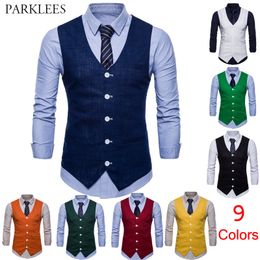 Men's Vests Mens Slim Fit Single Breasted Suit Vest Brand Formal Dress Business Wedding Vest Waistcoat Men Solid Color Gilet Homme 230217