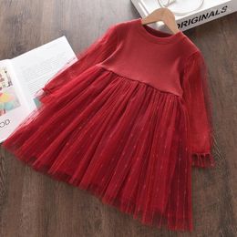 Girl Dresses Autumn Winter Mesh Little Long Sleeve Princess For Girls Birthday Party Dress Infant Baby Clothes 1-5 Years Old