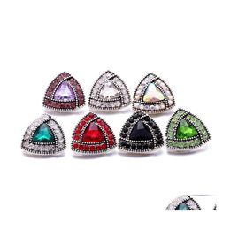 Clasps Hooks Wholesale Triangle Trendy Rhinestone Snap Buttons Clasp 18Mm Metal Decorative Zircon Button Charms For Diy Snaps Jewe Dhdvy