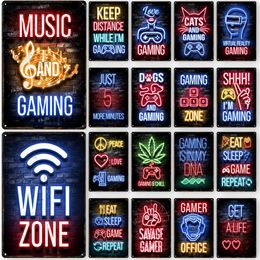 Vintage Gamepad Poster Metal Tin Sign Neon Light Glow Lettering Decor Tin Sign Game Room Wall Art Plaque Modern Home Decor Aesthetic Neon wall decor size 30X20 w01