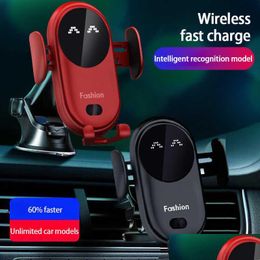 Car Dvr Car Holder Wireless Charger Phone Qi Induction Smart Sensor Fast Charging Stand Mount For S10 Note 10 11 10W Drop Delivery Mob Dhqdw