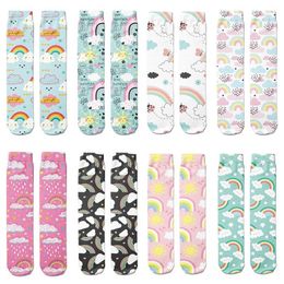 Women Socks Kawaii Girls Rainbow Clouds Pink 3D Printing Cute Cartoon And Men Comfortable Long Straight