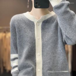 Women's Knits Cashmere Cardigan Fall/Winter Pure Wool Sweater Casual Patchwork Knitwear V-Neck Thickened Jacket Pull Blouse LadiesTop