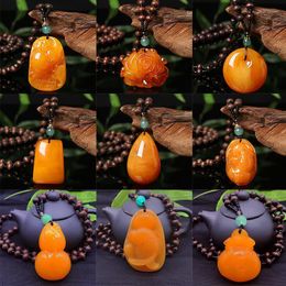 Pendant Necklaces Vintage Ethnic Beeswax Long Necklace Men Women Winter Trendy Wood Beads Sweater Chain Lady Neck Decoration Jewellery Gift