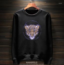 Men's Hoodies Autumn European And American Long Sleeved Drill Top Leopard Head Round Neck Plush Sweatershirt Youth Large