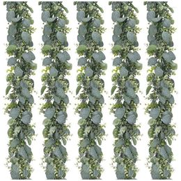 Decorative Flowers 5 Pcs 5.5Ft Artificial Eucalyptus Garland Fake Silver Dollar Greenery Vines Table Runner For Wedding
